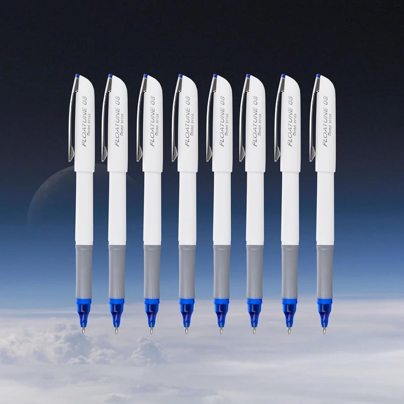 Pentel Floatune Rollerball, 0.8mm medium point, Blue Ink, Pack of 8 pens (BY108PF8C) - Image 2